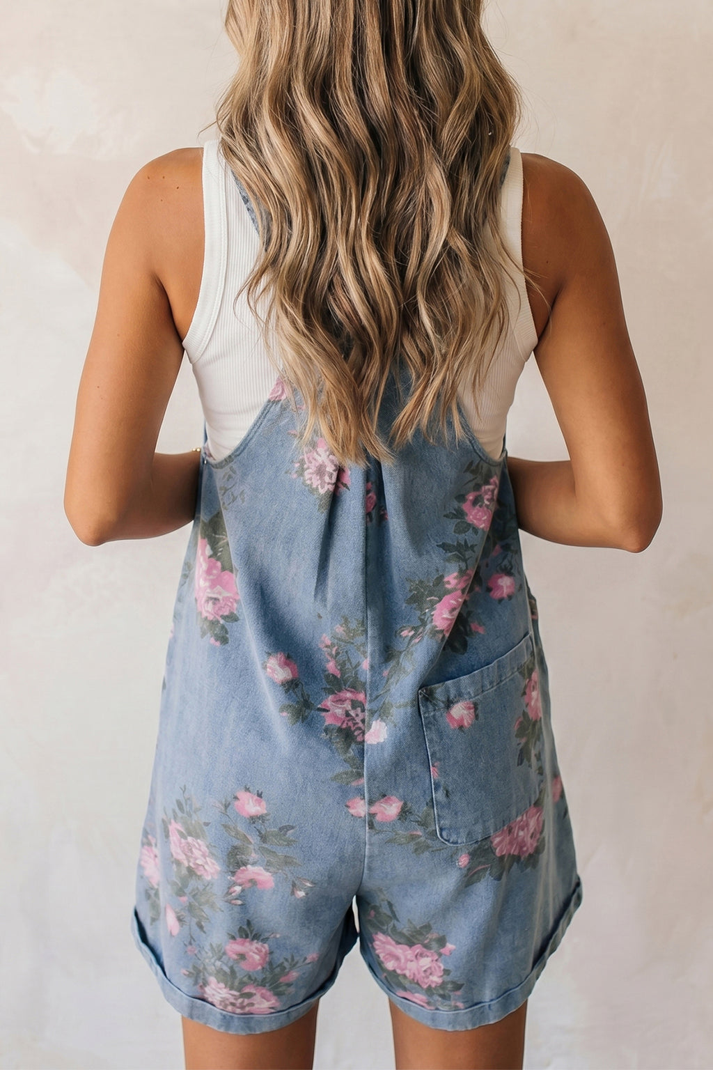 Floral Print Denim Shortalls
