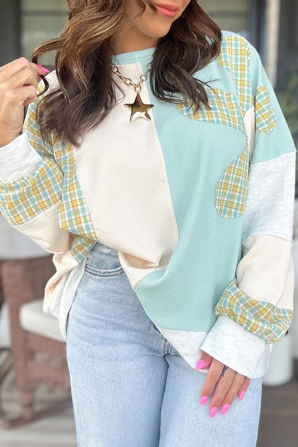 Country Blue Patchwork Top