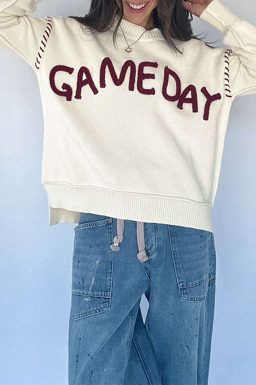 Game Day Letter Print Pullover Sweater