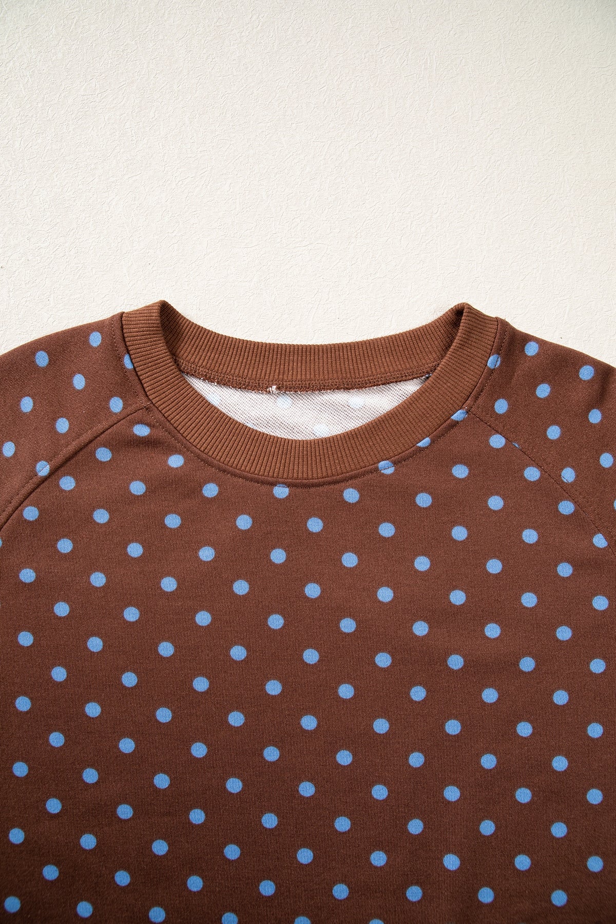 Blue Polka Dot Drawstring Wide Leg Long Sleeve Top Pant Set