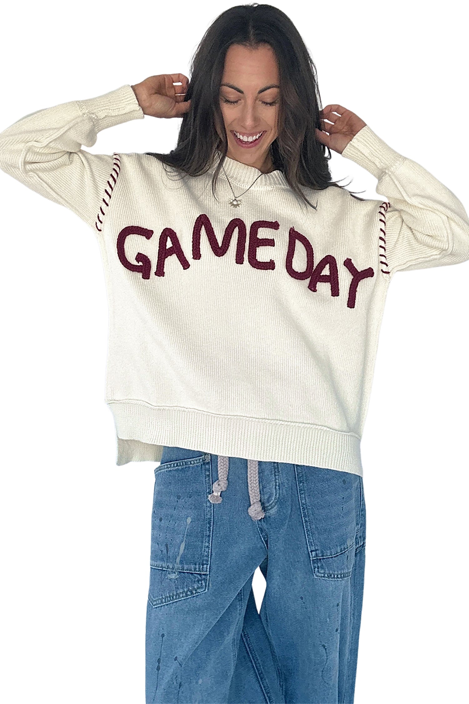 Game Day Letter Print Pullover Sweater