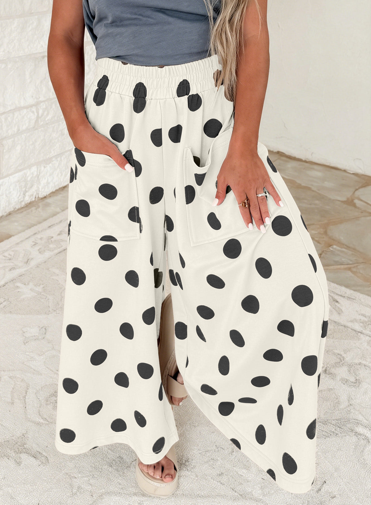 Polka Dot Wide Leg Elastic Waist Britches